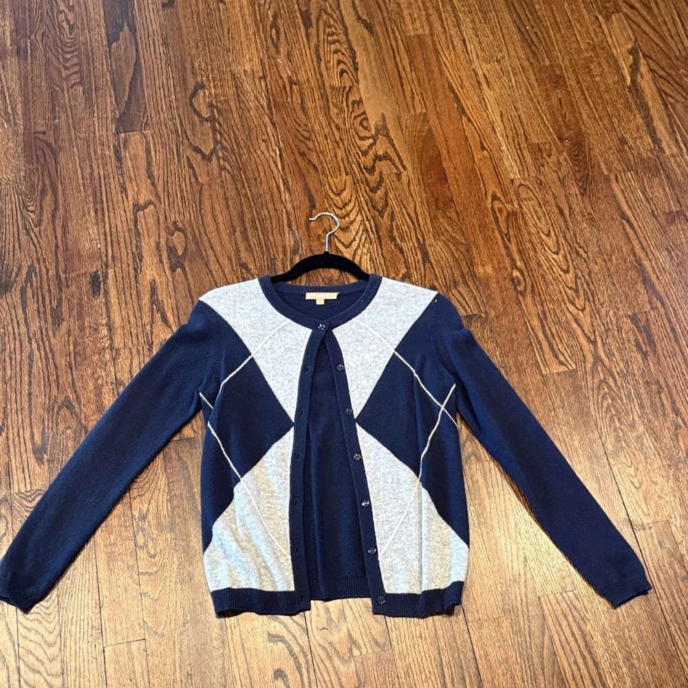KIER + J Navy and Gray Women's Cashmere Cardigan